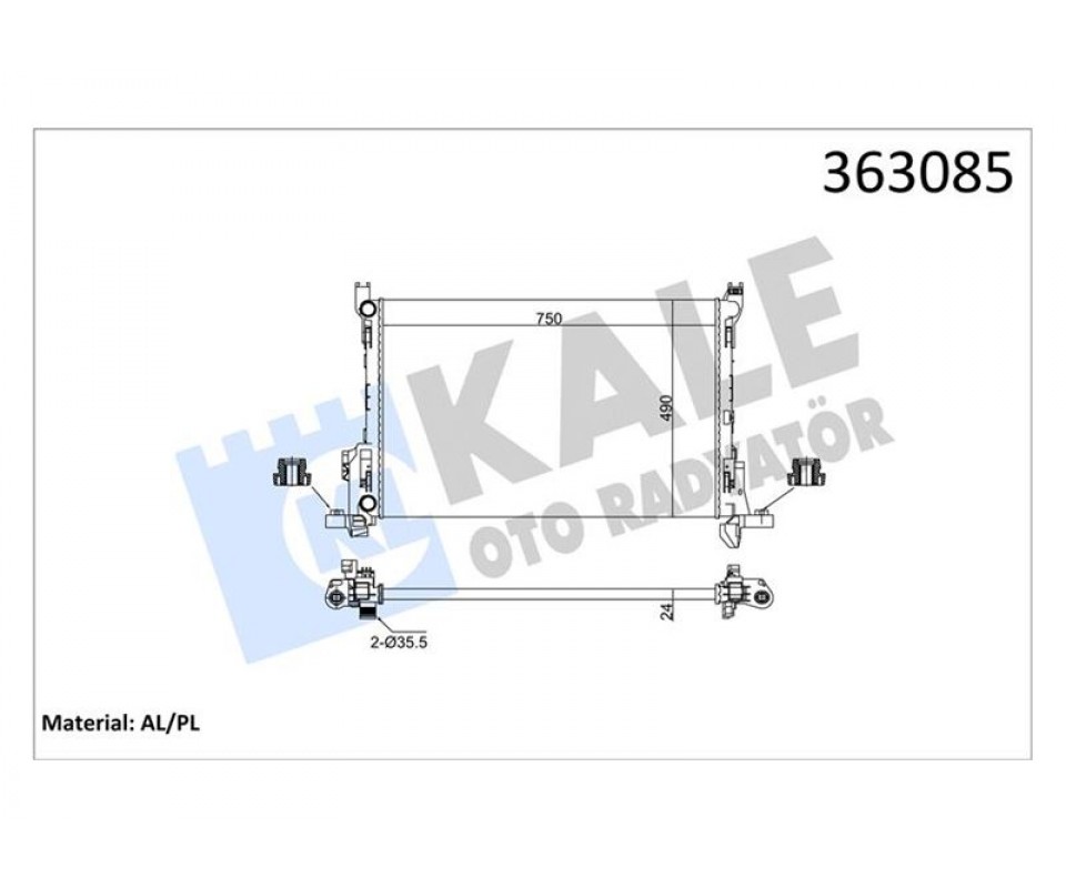 BRAZING VERSİYONU KL356320 RENAULT TRAFIC III JG 1.6/2.0DCI 14 > 115PS - OPEL VIVARO B 1.6CDTI 14 > - FIAT TALENTO 1.6D 16 > AC MT MEKANİK 750X490X24 SU RADYATÖRÜ