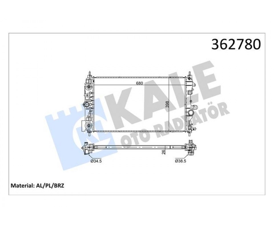 RADYATÖR OPEL ASTRA J 1.7-2.0CDTI 09<15-ZAFIRA C 2.0CDTI 11>CASCADA-CHEVROLET CRUZE 1.7TD 12> AT BR AZING 680X398X26 SU RADYATÖRÜ