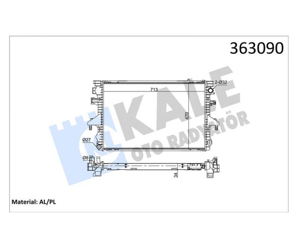 BRAZING VERSİYONU KL354000 VOLKSWAGEN TRANSPORTER V MULTIVAN V 2.5TDI 03<09 AT/MT AC/NAC MEKA NİK 713X470X34 SU RADYATÖRÜ