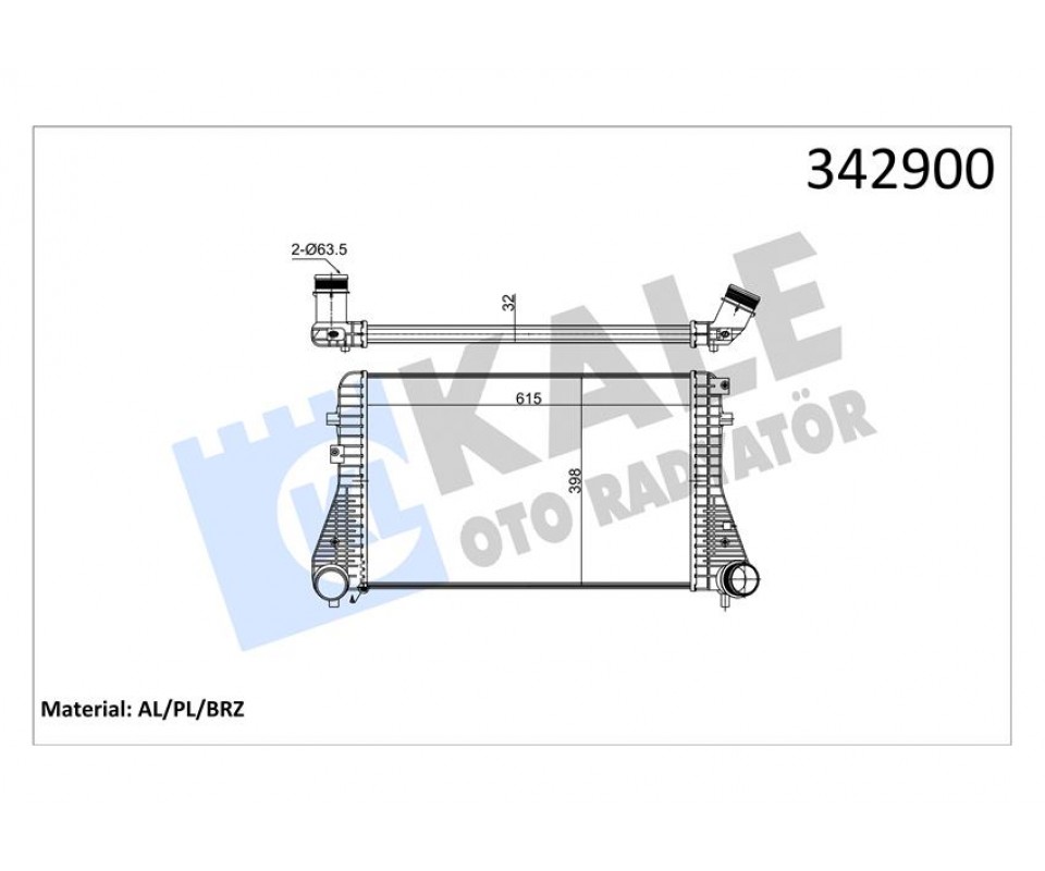 TURBO RADYATÖRÜ INTERCOOLER PASSAT-TIGUAN-SHARAN-ALHAMBRA 2.0TDI 08 > 615X398X32 AL-PL-BRZ