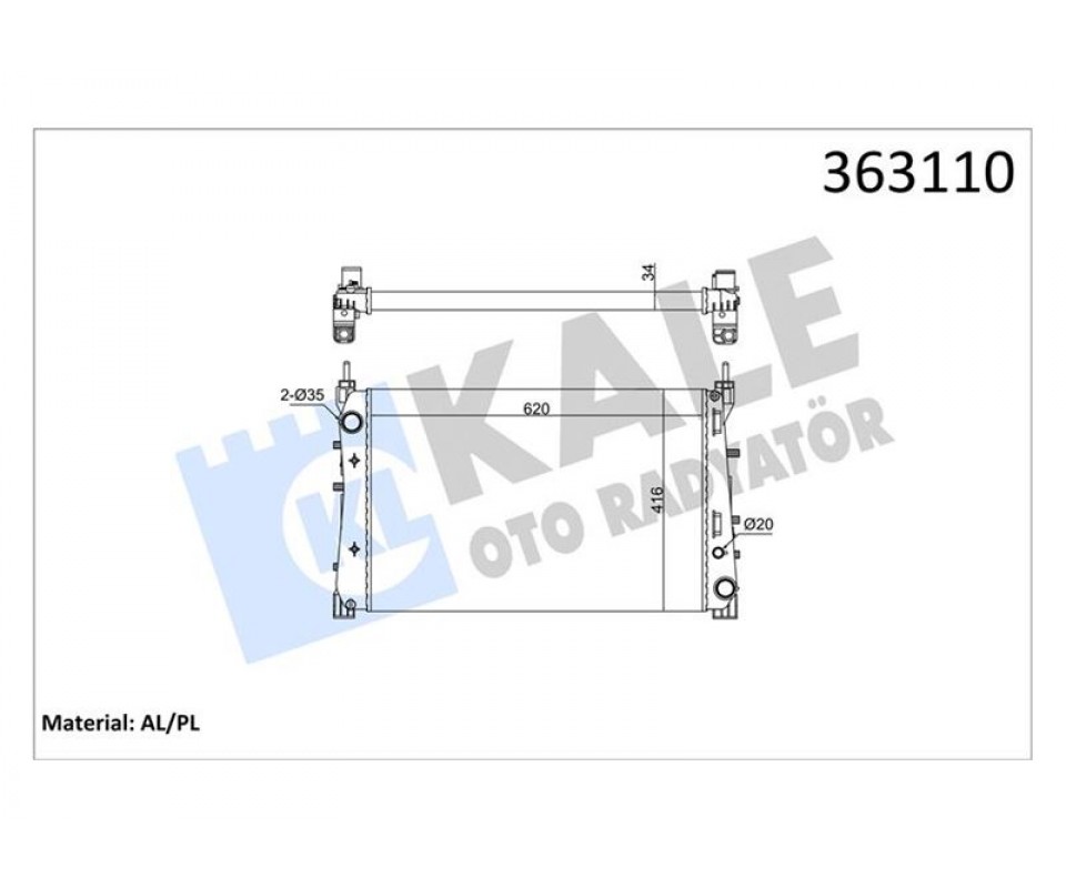 BRAZING VERSİYONU KL195500 FIAT LINEA PUNTO EVO 1.3/1.6 MJTD 1.4TJET 07<12 MT MEKANİK 620X416 X34 SU RADYATÖRÜ