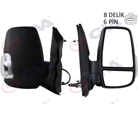 DIŞ DİKİZ AYNASI SAĞ TRANSIT 14> ELEKTRİKLİ ISITMALI BEYAZ SİNYALLİ DESENLİ KONVEKS 6 FİŞ VM-6329EHR