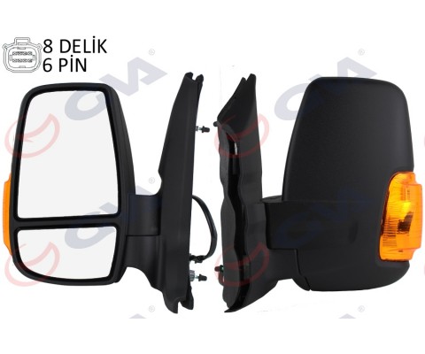 DIŞ DİKİZ AYNASI SOL TRANSIT V363 14> KISA KOL -KATLANMAZ E LEKTRİKLİ ISITMALI SARI SİNYALLİ DESENLİ KONVEKS 6 FİŞ VM-6329NEHL