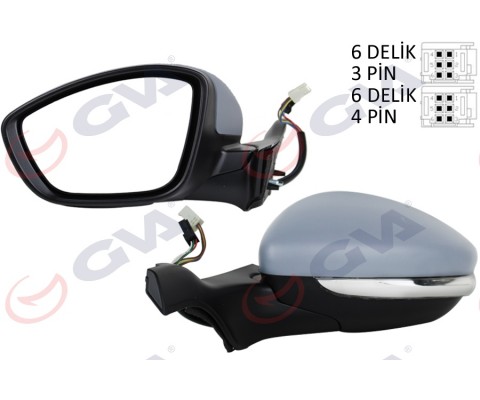 DIŞ DİKİZ AYNASI SOL P2008-P208 13> ELEKTRİKLİ ISITMALI SİNYALLİ ASTARLI KONVEKS VM-509EHPL