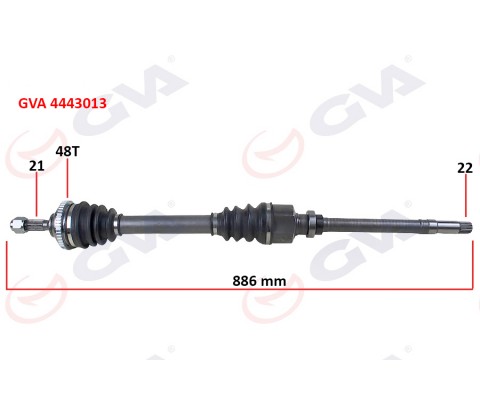 KOMPLE AKS SAĞ PEUGEOT P206 1.6i TU5 98>06 21x22x48T 886mm ABS Lİ