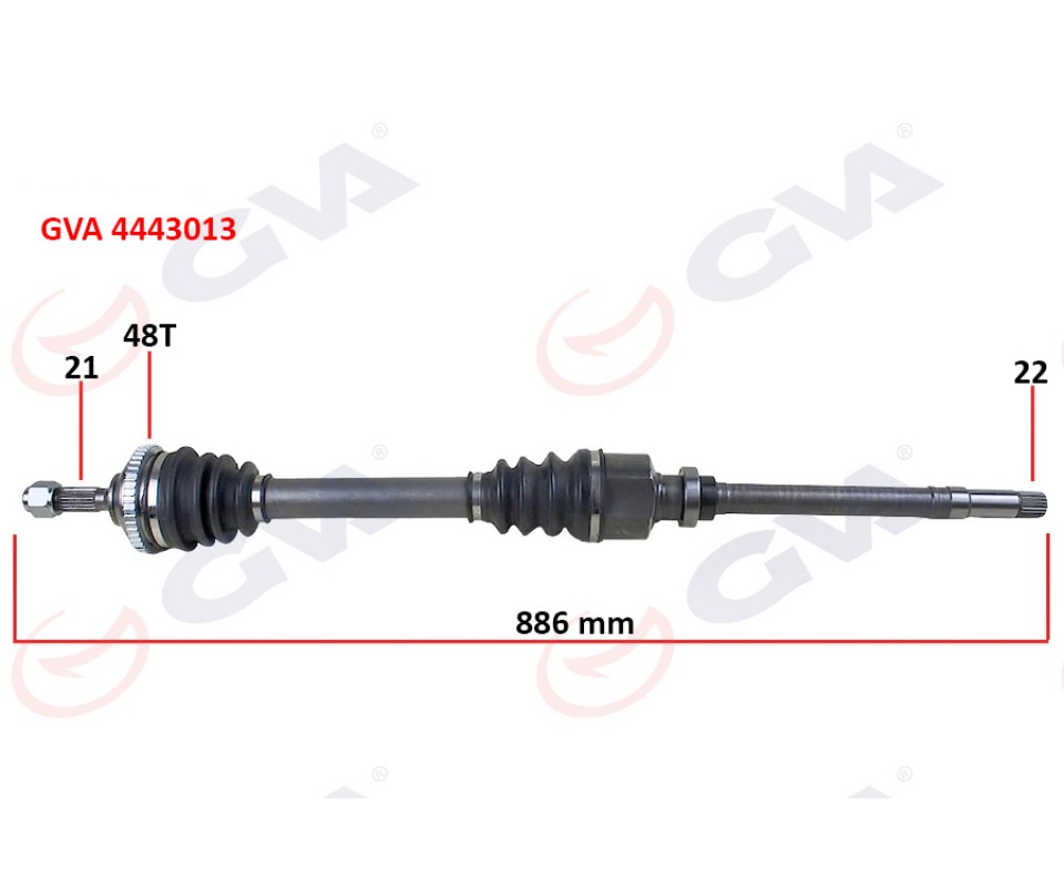 KOMPLE AKS SAĞ PEUGEOT P206 1.6i TU5 98>06 21x22x48T 886mm ABS Lİ