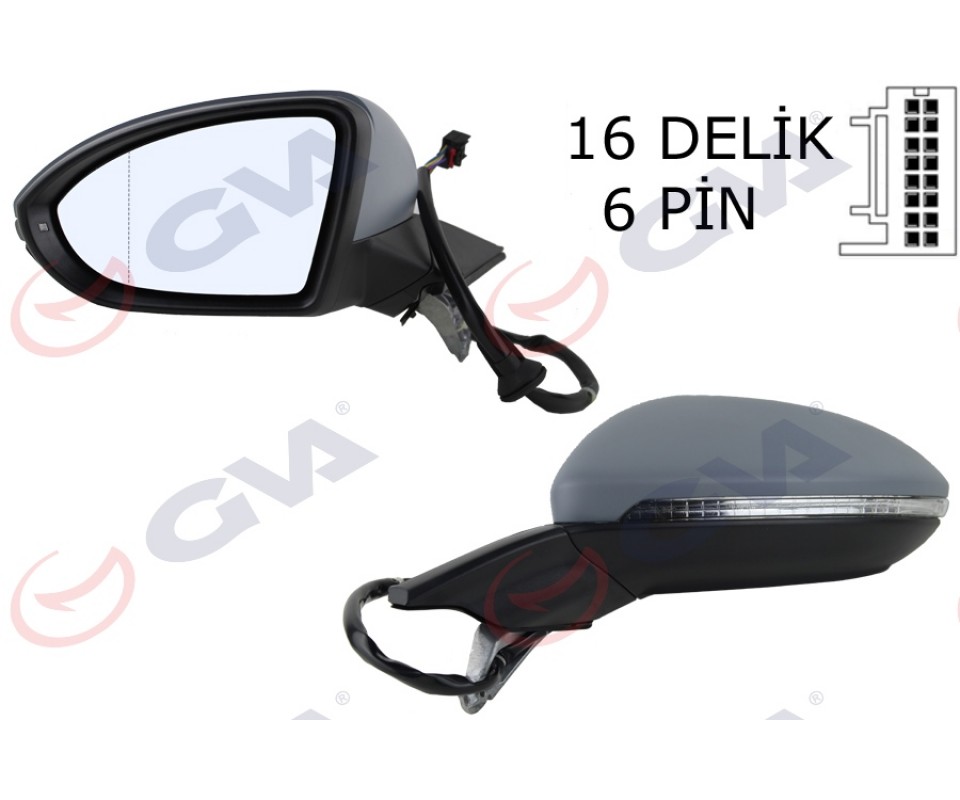 DIŞ DİKİZ AYNASI SOL GOLF 7 13> ELEKTRİKLİ ISITMALI SİNYALLİ ASTARLI ASFERİK 6 FİŞ VM-6187EHPAL
