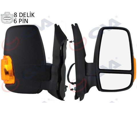 DIŞ DİKİZ AYNASI SAĞ TRANSIT V363 14> KISA KOL-KATLANMAZ ELEKTRİKLİ ISITMALI SARI SİNYALLİ DESENLİ KONVEKS 6 FİŞ VM-6329NEHR