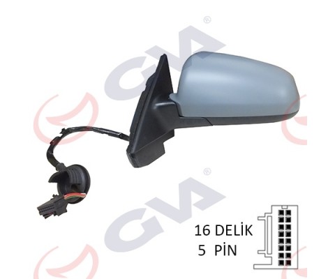 DIŞ DİKİZ AYNASI SOL A3 03> ELEKTRİKLİ ISITMALI 5 KAPILI ASTARLI ASFERİKLI 5 FİŞ VM-010EHAL