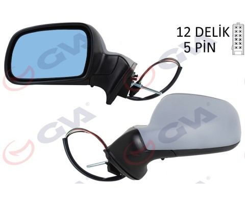 DIŞ DİKİZ AYNASI SOL 407 05> ELEKTRİKLİ ISITMALI MAVİ CAM ASTARLI KONVEKS 5 FİŞ VM-204EHPL