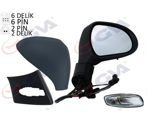 DIŞ DİKİZ AYNASI SAĞ 308 07>ELEKTRİKLİ ISITMALI SİNYALLİ ASTARLI KONVENKS VM-6308EHPL