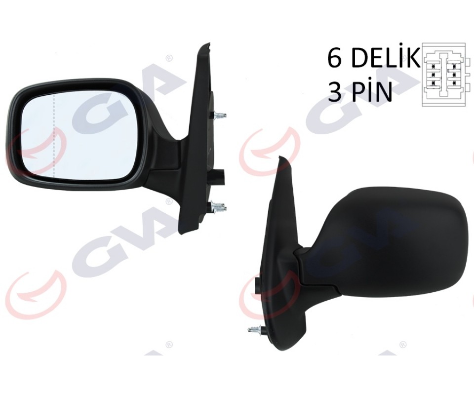 DIŞ DİKİZ AYNASI SOL KANGOO 01> ELEKTRİKLİ ISITMALI ASFERİK 3 FİŞ VM-132NEHL