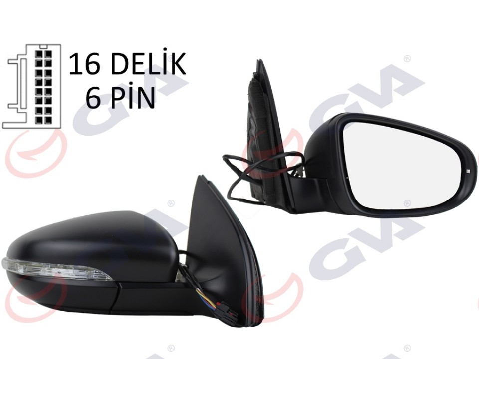 DIŞ DİKİZ AYNASI SAĞ GOLF 09> ELEKTRİKLİ ISITMALI SİNYALLİ KONVEKS 6 FİŞ VM- 6197EHPR