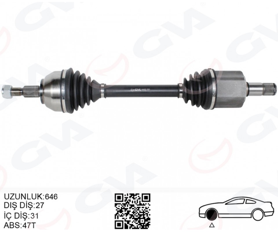 ÖN AKS KOMPLE SOL KUGA I 2.0 TDCI 08>14 POWER. OTOM. 6 VİTESLİ ÇİFT KAVRAMA 4X4 646 MM DİŞ 27 İ Ç DİŞLİ 31