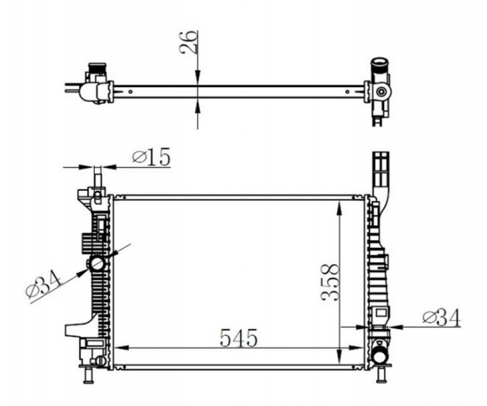 MOTOR SU RADYATORU FOCUS III 1.5TDCI 1.6TDCI 95PS 115PS 12>YENI CONNECT 14> 1.5TDCI 1.6 TDCI OLCU 545 358 26 BRAZING