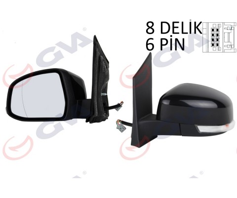 DIŞ DİKİZ AYNASI SOL FORD FOCUS 08> ELEKTRİKLİ-ISITMALI-SİNYALLİ-SİYAH-ASFERİK 6 FİŞ VM-6304EHAL KAPAKLI
