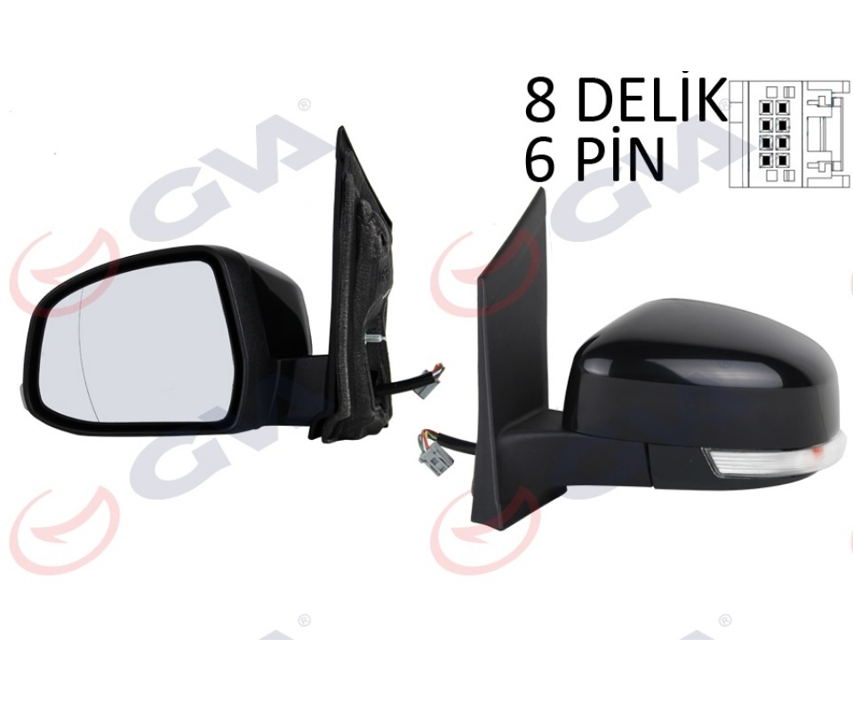 DIŞ DİKİZ AYNASI SOL FORD FOCUS 08> ELEKTRİKLİ-ISITMALI-SİNYALLİ-SİYAH-ASFERİK 6 FİŞ VM-6304EHAL KAPAKLI