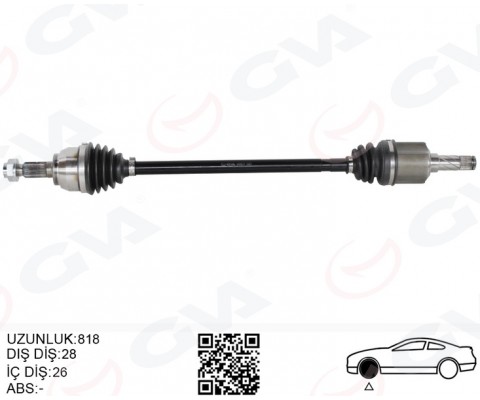KOMPLE AKS ARKA SAĞ/SOL FREELANDER 2 L359 2.0 Si4 2.2TD4 06<14 820MM DİŞ 28 DİFERANSİYEL DİŞ 26