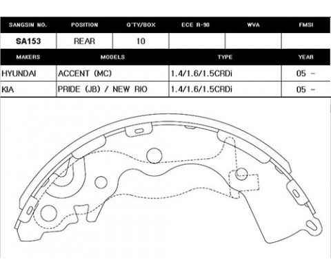 ARKA KAMPANA PABUÇ BALATA HYUNDAI ACCENT ERA 1.5L CRDi dizel 06-10 / 1.4L G4EE benzinli 06-10 / 1.6L benzinli 16V DOHC 06-10 ABS siz araçlar için