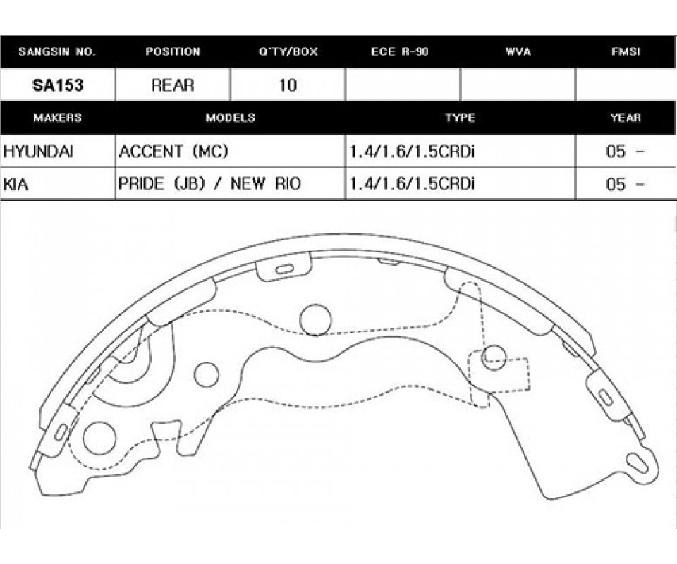 ARKA KAMPANA PABUÇ BALATA HYUNDAI ACCENT ERA 1.5L CRDi dizel 06-10 / 1.4L G4EE benzinli 06-10 / 1.6L benzinli 16V DOHC 06-10 ABS siz araçlar için