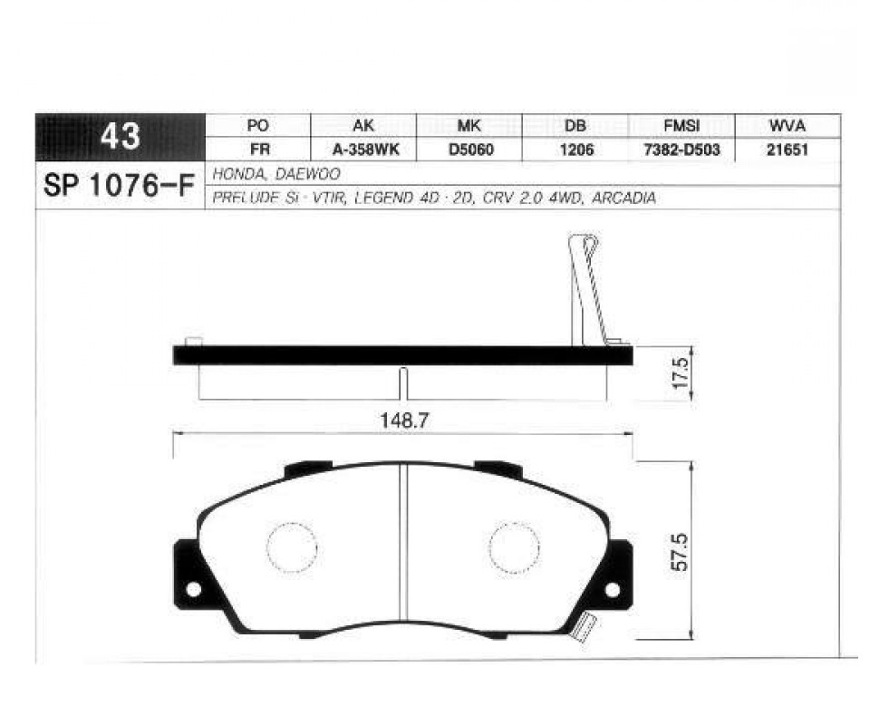ÖN FREN BALATA HONDA ACCORD EURO 2.0L F20Z1 F20B5 A/T CE8 CH3 kasa 96-02 / CR-V 2.0L B20B3 B20Z1 RD1 kasa 96-01 / HR-V 1.6L D16W1 GH kasa 99-07
