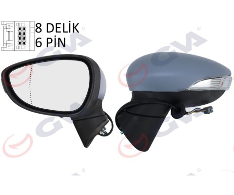 DIŞ DİKİZ AYNASI SOL FIESTA 08 ELEKTRİKLİ ISITMALI SİNYALLİ ASTARLI ASFERİK 6 FİŞ VM-6313EHPAL