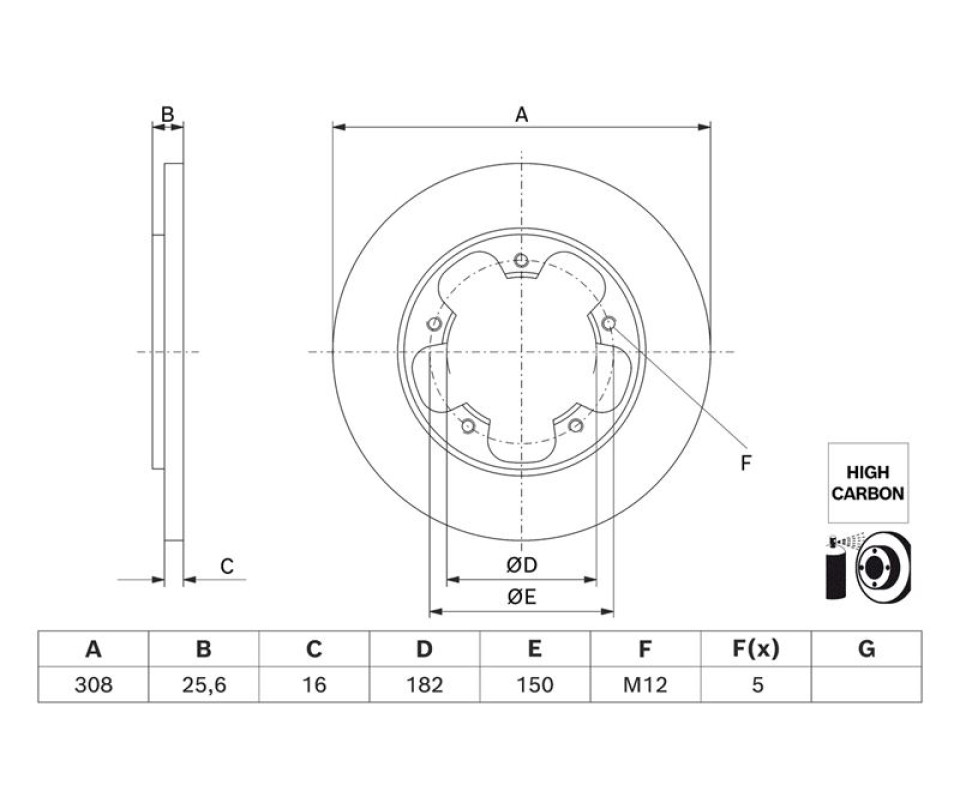ARKA FREN DISKI TRANSIT V363 14> TEK TEKER A.CEKER DUZ 308MM 5 BIJON