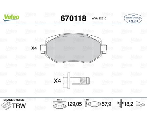 ÖN FREN BALATASI RENAULT MEGANE IV 15 TÜM MOTOR TİPLERİ G:129MM Y:58.4 MM K:18MM