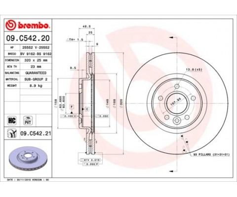 N FREN AYNASI VOLVO S40 2004-2012 C70 II 2006-2013 V40 2012 V50 2004-2012 320 X5-DL