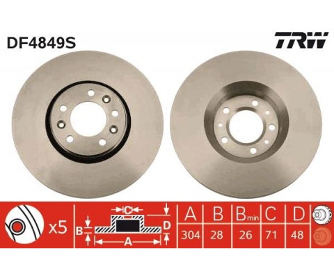 ÖN FREN AYNASI C5-JUMPY-EXPERT-SCUDO 2.0 07 304x28x41x48x5DLxHAVALI