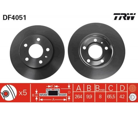ARKA FREN AYNASI ASTRA H-COMBO C 02 MERIVA A-B 03 ASTRA G 1.8-2.0 98 ZAFIRA A 264x10x5DL