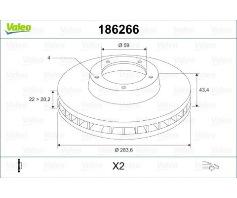 ÖN FREN AYNASI FIAT DOBLO 05 IDEA 04 LINEA 09 FIORINO 09 BRAVO 01 STILO 01 284x22x 4 DELİK HAVALI