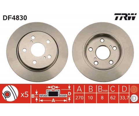 ARKA FREN AYNASI AURIS-COROLLA- 1.4VVTi-1.6VVTi-1.4 D4D-2.0 D4D-2.2D 03/07 270x10x5DL