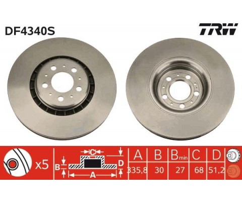ÖN FREN AYNASI HAVALI ADET VOLVO XC90 2.5T-D5-T6 2002-2014 17 JANT 335.8x30x5DLxHAVALI