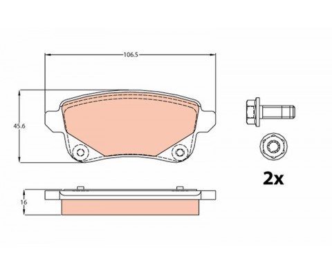 ARKA DİSK FREN BALATASI RENAULT GRAND SCENIC III 09 16 SCENIC III 09 16 SCENIC IV 16 TALISMAN 15 MEGANE IV 15 106.5x45.5x16