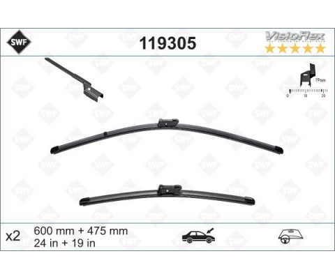 SİLECEK SÜPÜRGESİ ÖN ÜSTTEN BASMALI GOLF5-GOLF6-JETTA-PASSAT-CADDY-YETI 600 x 475 mm