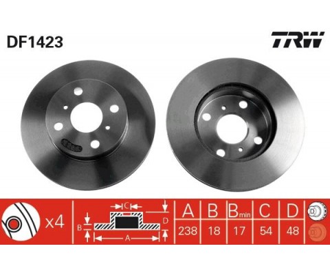 ÖN FREN DİSKİ HAVA KANALLI TOYOTA COROLLA 1.3L 2E EE90. EE100 88-98 1.6L 4A-F AE92 88-91 238 ÇAP X 4 BİJON - Takım disk fiyatıdır