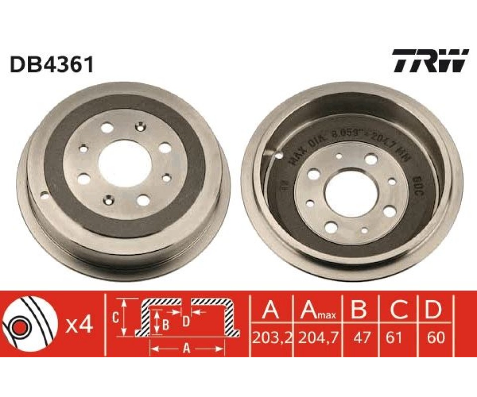 FREN KAMPANASI ARKA FIAT GRANDE PUNTO 05> PUNTO 12> PUNTO EVO 09>12 OPEL CORSA D 06>14 ADAM 12>19 203.2 / 47 MM