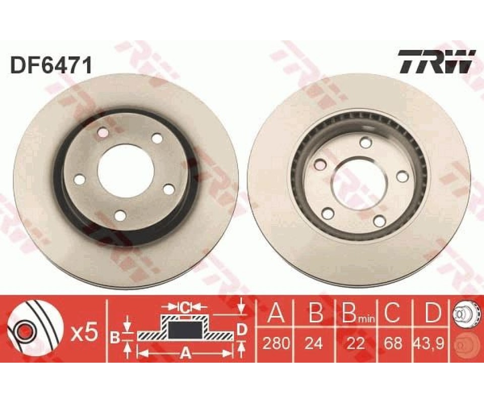 ÖN FREN DİSKİ HAVA KANALLI NISSAN JUKE 1.5L Dci F15 10-> / 1.6L HR16DE F15 10-> 280 çap x 5 bijon - Takım disk fiyatıdır