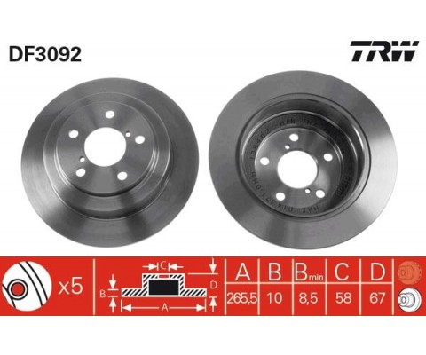 ARKA FREN DİSKİ DOLU TİP SUBARU IMPREZA 2.0L EJ20 GC8 kasa 96-00 / FORESTER 2.0L EJ20 SF kasa 98-> / LEGACY 2.0L EJ20 94-98 266 çap x 5 bijon - Takım disk fiyatıdır