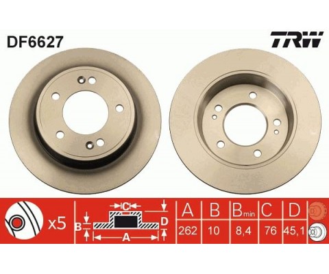 ARKA FREN DİSKİ DOLU TİP HYUNDAI İ30 1.6L G4FD GDİ GAMMA 11-15 / 1.4L 1.6L CRDİ DİZEL 12-16 / ELAN TRA 12-> / KIA CEED 1.6L GDI BENZİNLİ 12-> 1.4L 1.6L CRDİ DİZEL 12-> 262 çap x 5 bijon - Takım dis