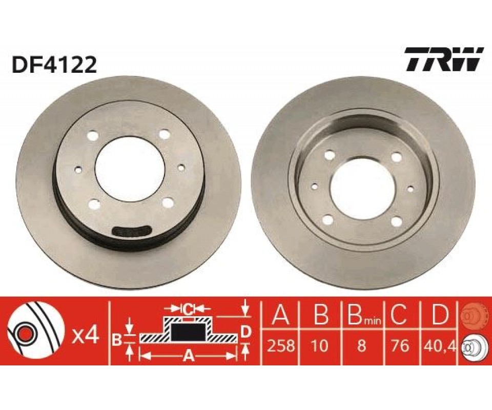 ARKA FREN DİSKİ DOLU TİP HYUNDAI ELANTRA 1.6L G4GR G4ED 96-06 258 çap x 4 bijon - Takım disk fiy atıdır