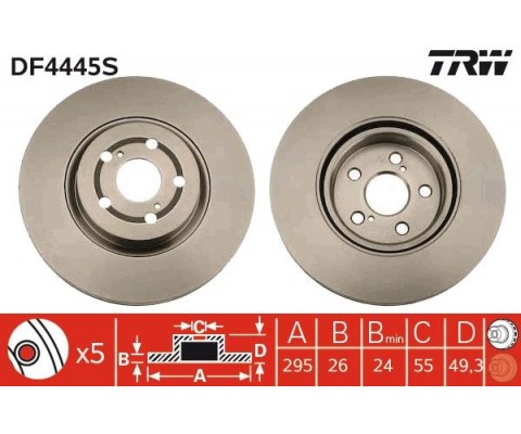 ÖN FREN DİSKİ HAVA KANALLI TOYOTA COROLLA VERSO 2.0L 1CDTV D-4D CDE120 01-06 / AVENSIS 2.2L 2AD-FT V ADT251 05-09 295 çap X 5 bijon - Adet disk fiyatıdır