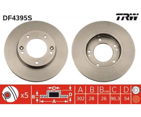 ÖN FREN DİSKİ HAVA KANALLI KIA SORENTO 2.5L D4CB 02-> 302 çap x 5 bijon - Adet disk fiyatıdır