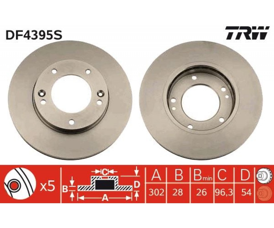 ÖN FREN DİSKİ HAVA KANALLI KIA SORENTO 2.5L D4CB 02-> 302 çap x 5 bijon - Adet disk fiyatıdır