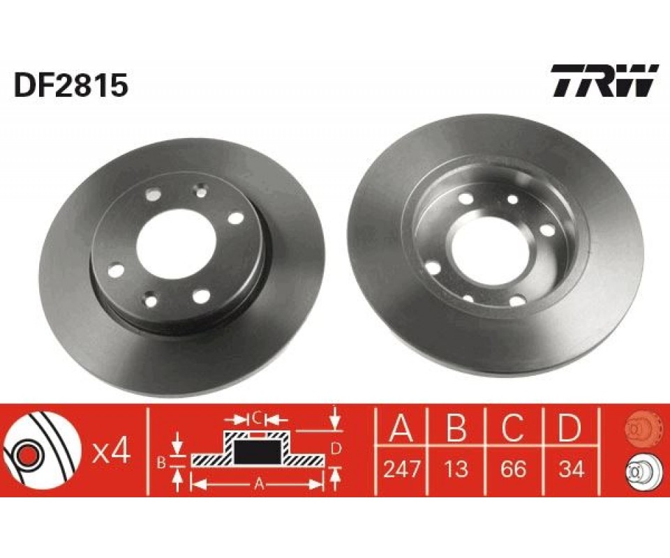 ÖN FREN AYNASI PEUGEOT P206 98>12 P306 93>01 CITROEN XSARA 97>05 ABS SİZ 247x13x4DL DOLU SOĞUTMASIZ