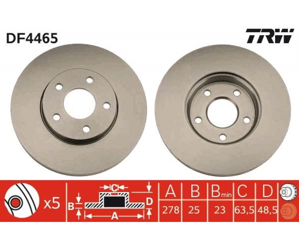 ON FREN AYNASI DISK FOCUS III 11> FOCUS II 04>11 C MAX 03>07 VOLVO C30 06>12 C70 II 06>13 S40 II 04>12 V50 05>12 278x25x5DLxHVLI