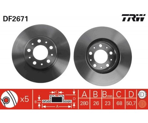 ÖN FREN AYNASI VOLVO 850 91-97 -S70-C70-V70-960-2.0-2.5-2.5 20V-2.5TDI 97 > 280x26x5DLxHAVALI