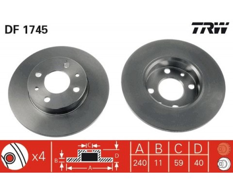 ON FREN DISKI FIAT 500 500C 07> TİPO-PUNTO-TEMPRA-PANDA-MAREA-BRAVO 96> ALFA ROMEO 145-146-155 92> FORD KA 08>12 240.5x11 4DELİK