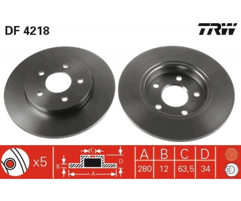 ARKA FREN AYNASI MONDEO III 1.8-2.0-2.2 11.00/08.07 JAGUAR XTYPE 06.01> 280x12x5DL